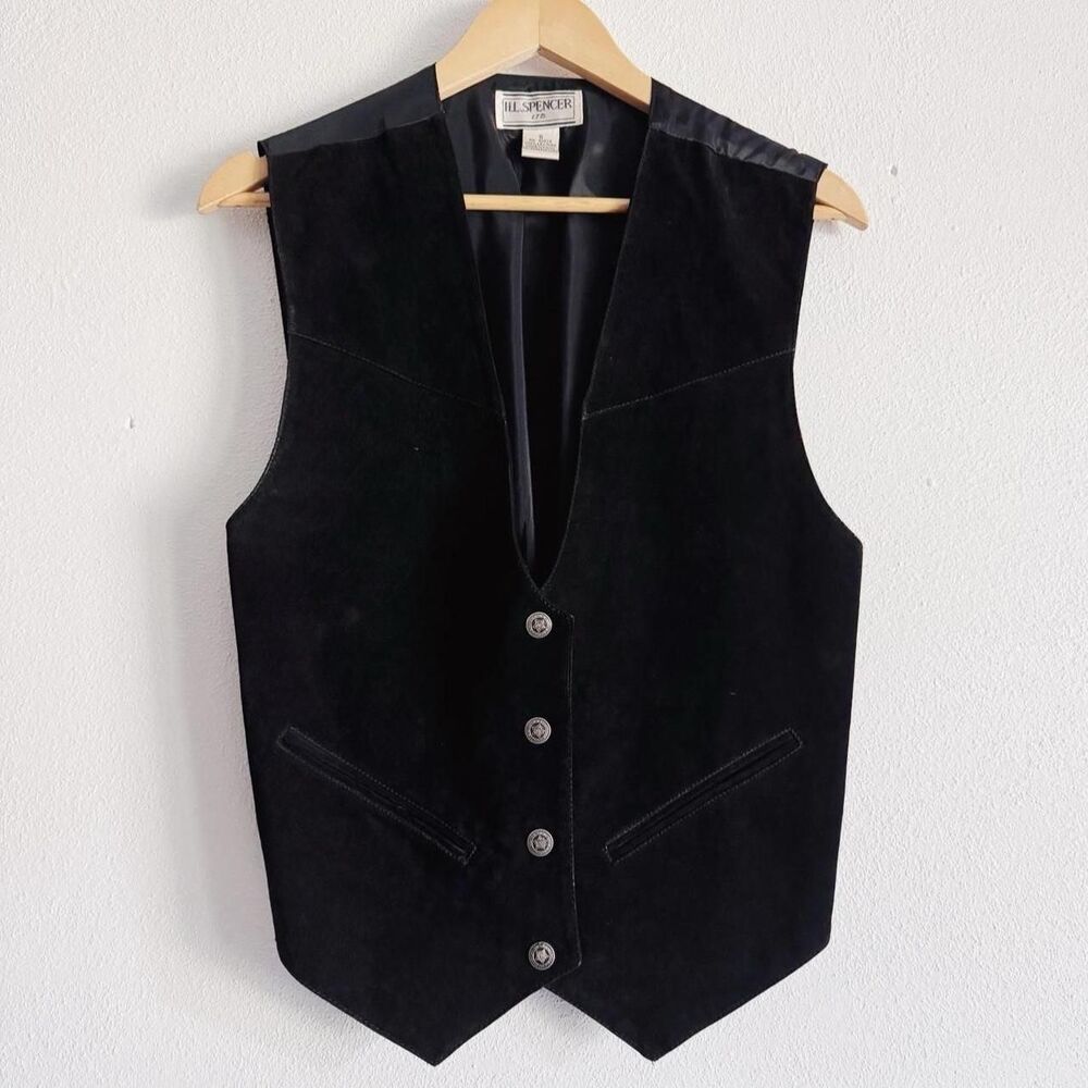 80s/90s black suede leather vest